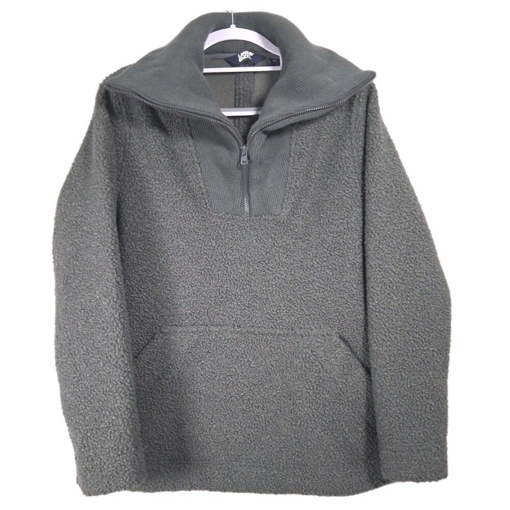 Lands' End Half Zip Mock Neck Sherpa Pullover Boucle Womens Medium Sweater Grey
